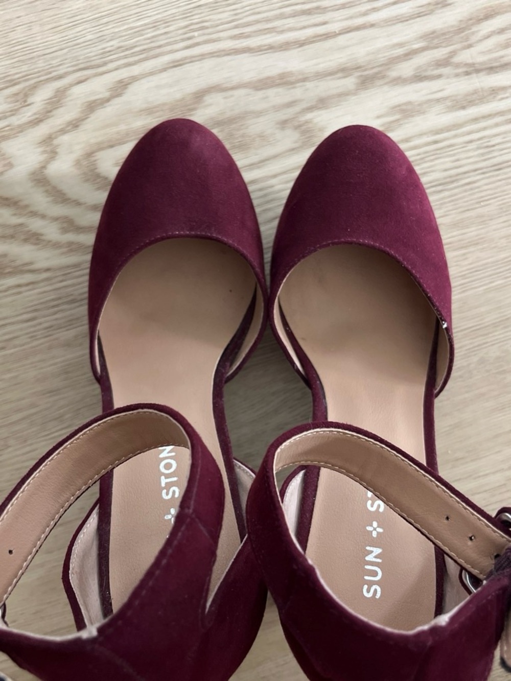 Sun + Stone Burgundy Ankle-Strap Block Heels - Picture 4 of 4